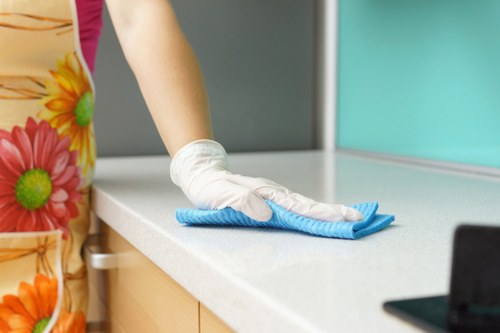 Waste disposal and cleaning materials arranged safely after service